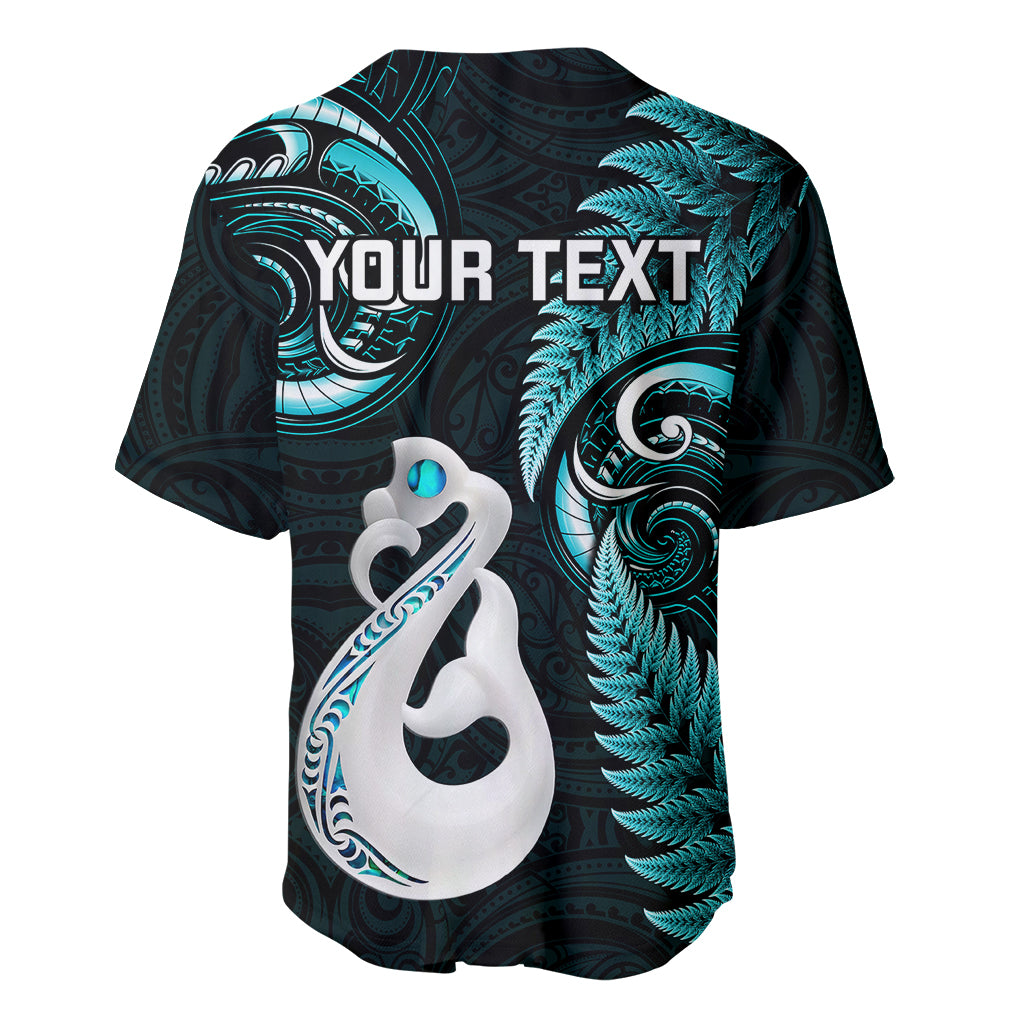 Personalised New Zealand Baseball Jersey Aotearoa Silver Fern With Manaia Maori Unique Turquoise - Wonder Print Shop