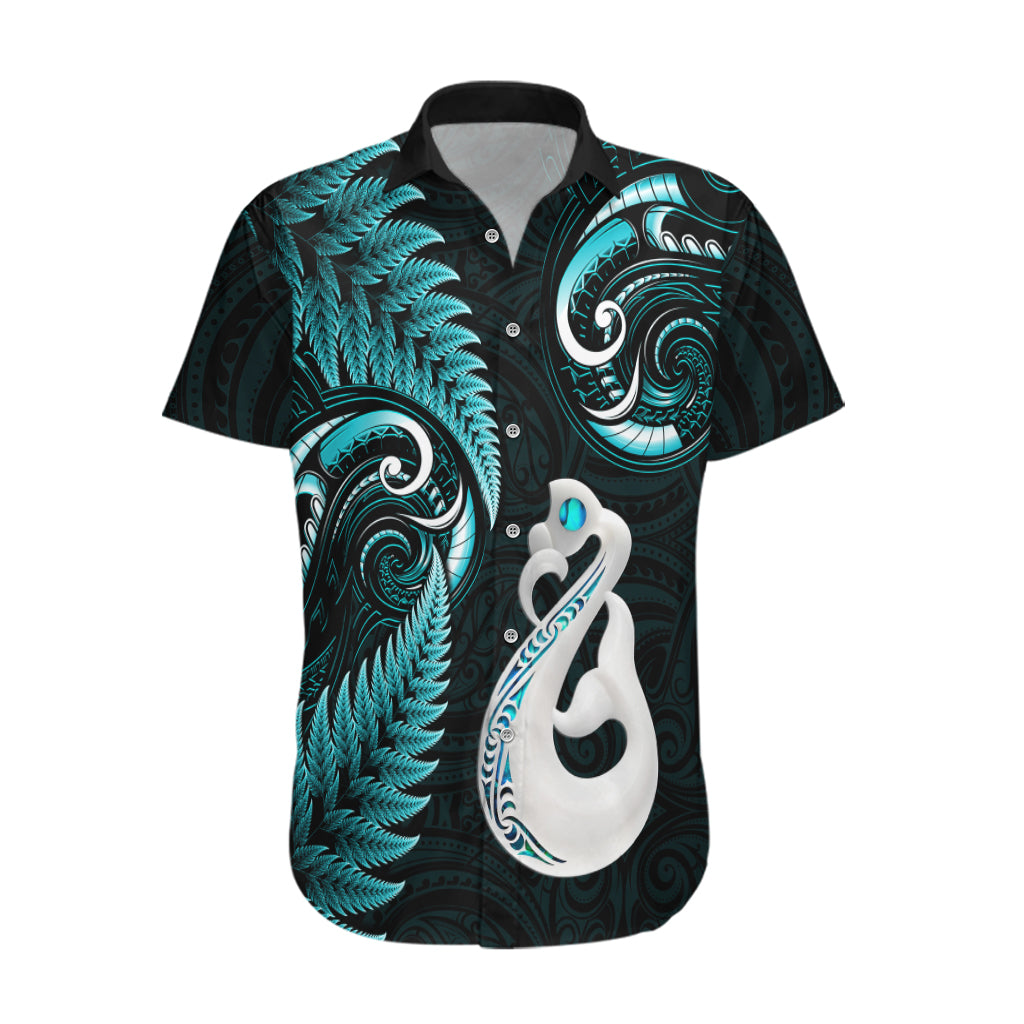 Personalised New Zealand Hawaiian Shirt Aotearoa Silver Fern With Manaia Maori Unique Turquoise - Wonder Print Shop