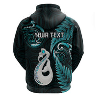 Personalised New Zealand Hoodie Aotearoa Silver Fern With Manaia Maori Unique Turquoise - Wonder Print Shop