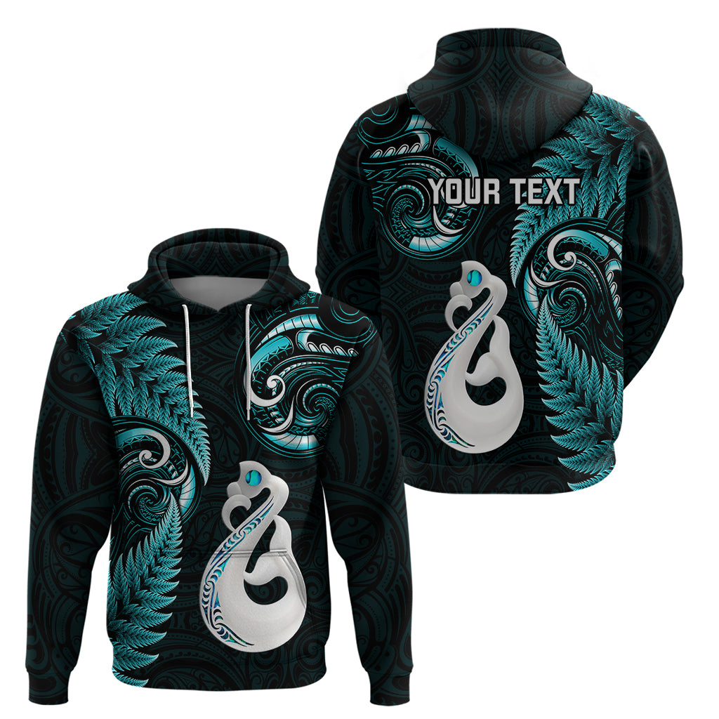 Personalised New Zealand Hoodie Aotearoa Silver Fern With Manaia Maori Unique Turquoise - Wonder Print Shop