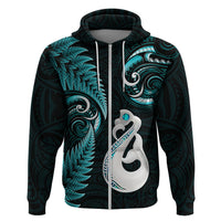 Personalised New Zealand Hoodie Aotearoa Silver Fern With Manaia Maori Unique Turquoise - Wonder Print Shop