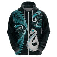 Personalised New Zealand Hoodie Aotearoa Silver Fern With Manaia Maori Unique Turquoise - Wonder Print Shop