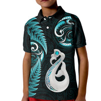 Personalised New Zealand Kid Polo Shirt Aotearoa Silver Fern With Manaia Maori Unique Turquoise - Wonder Print Shop