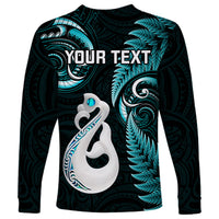 Personalised New Zealand Long Sleeve Shirt Aotearoa Silver Fern With Manaia Maori Unique Turquoise - Wonder Print Shop