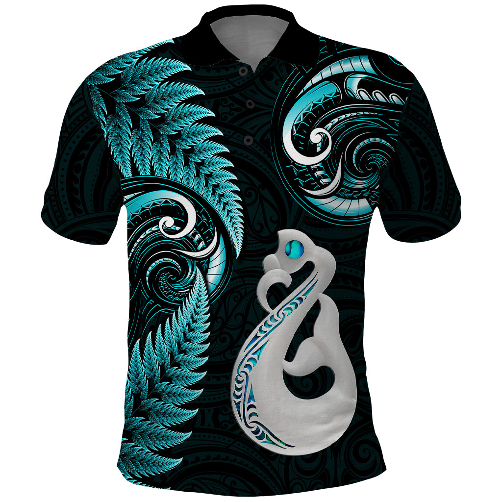 Personalised New Zealand Polo Shirt Aotearoa Silver Fern With Manaia Maori Unique Turquoise - Wonder Print Shop