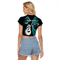 Personalised New Zealand Raglan Cropped T Shirt Aotearoa Silver Fern With Manaia Maori Unique Turquoise - Wonder Print Shop