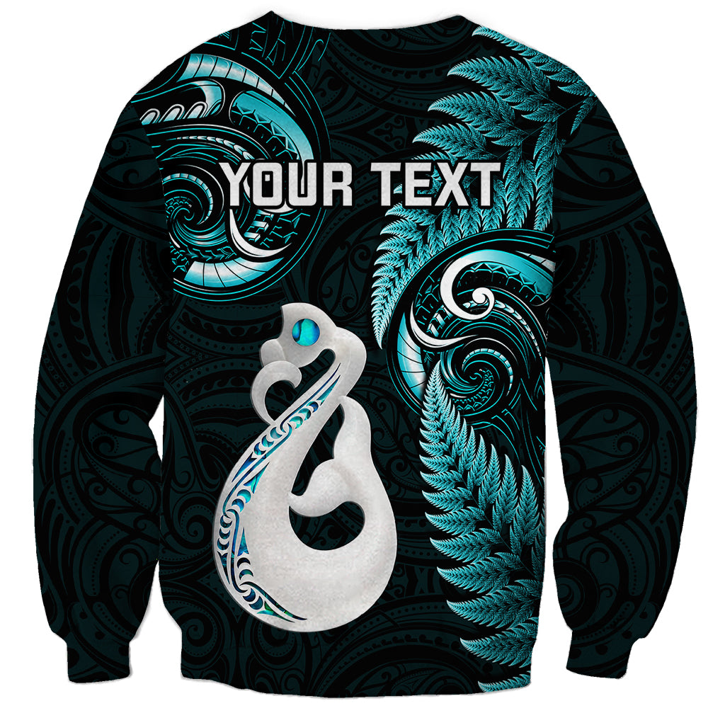 Personalised New Zealand Sweatshirt Aotearoa Silver Fern With Manaia Maori Unique Turquoise - Wonder Print Shop