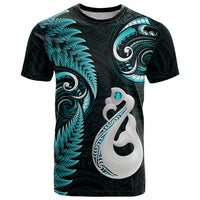 Personalised New Zealand T Shirt Aotearoa Silver Fern With Manaia Maori Unique Turquoise - Wonder Print Shop
