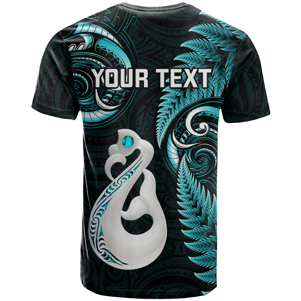Personalised New Zealand T Shirt Aotearoa Silver Fern With Manaia Maori Unique Turquoise - Wonder Print Shop