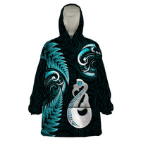 Personalised New Zealand Wearable Blanket Hoodie Aotearoa Silver Fern With Manaia Maori Unique Turquoise - Wonder Print Shop