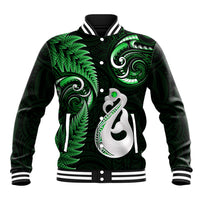 Personalised New Zealand Baseball Jacket Aotearoa Silver Fern With Manaia Maori Unique Green - Wonder Print Shop