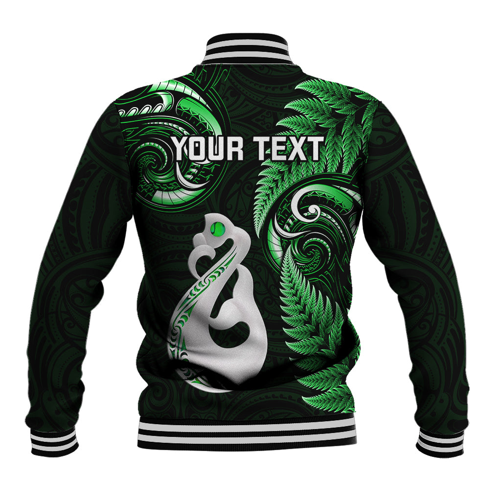 Personalised New Zealand Baseball Jacket Aotearoa Silver Fern With Manaia Maori Unique Green - Wonder Print Shop