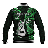 Personalised New Zealand Baseball Jacket Aotearoa Silver Fern With Manaia Maori Unique Green - Wonder Print Shop