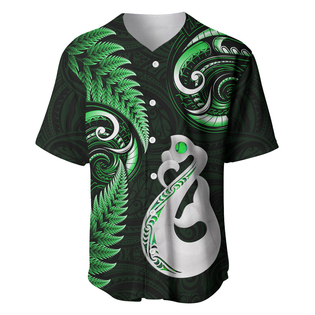 Personalised New Zealand Baseball Jersey Aotearoa Silver Fern With Manaia Maori Unique Green - Wonder Print Shop