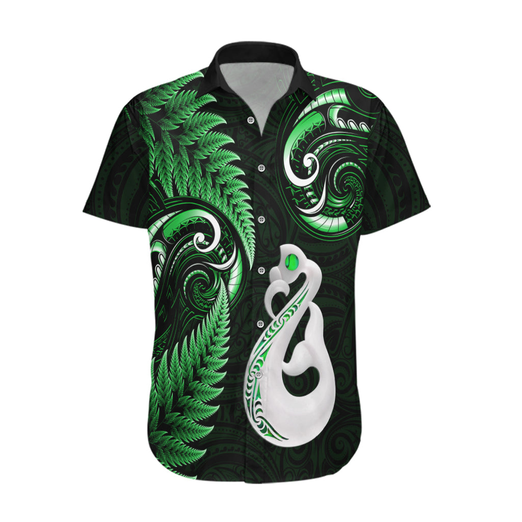 Personalised New Zealand Hawaiian Shirt Aotearoa Silver Fern With Manaia Maori Unique Green - Wonder Print Shop