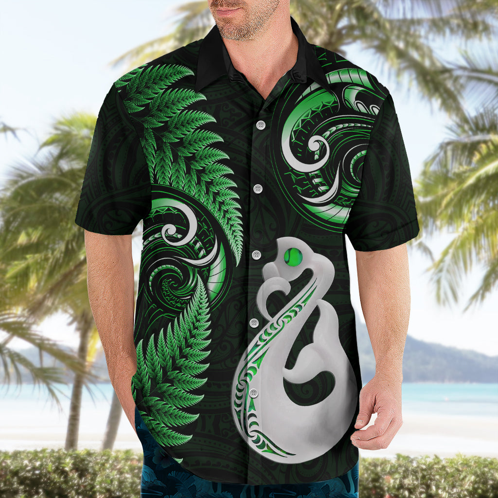 Personalised New Zealand Hawaiian Shirt Aotearoa Silver Fern With Manaia Maori Unique Green - Wonder Print Shop