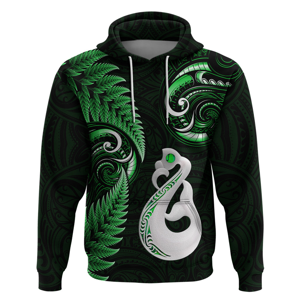 Personalised New Zealand Hoodie Aotearoa Silver Fern With Manaia Maori Unique Green - Wonder Print Shop