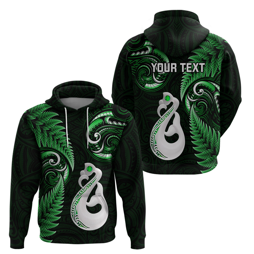 Personalised New Zealand Hoodie Aotearoa Silver Fern With Manaia Maori Unique Green - Wonder Print Shop
