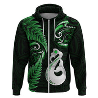 Personalised New Zealand Hoodie Aotearoa Silver Fern With Manaia Maori Unique Green - Wonder Print Shop