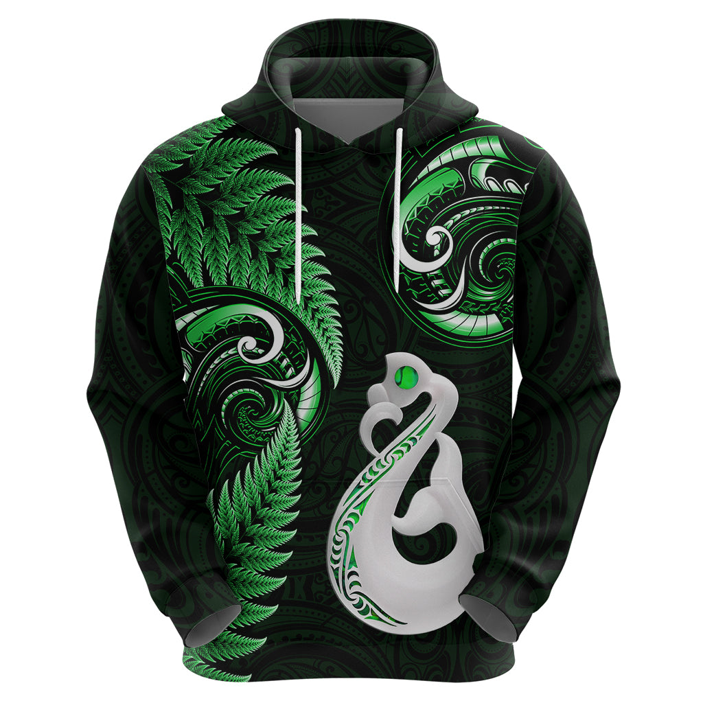 Personalised New Zealand Hoodie Aotearoa Silver Fern With Manaia Maori Unique Green - Wonder Print Shop