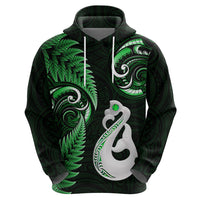Personalised New Zealand Hoodie Aotearoa Silver Fern With Manaia Maori Unique Green - Wonder Print Shop