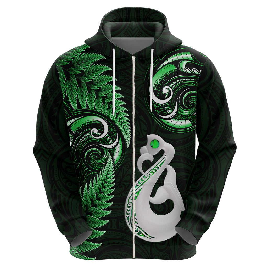 Personalised New Zealand Hoodie Aotearoa Silver Fern With Manaia Maori Unique Green - Wonder Print Shop