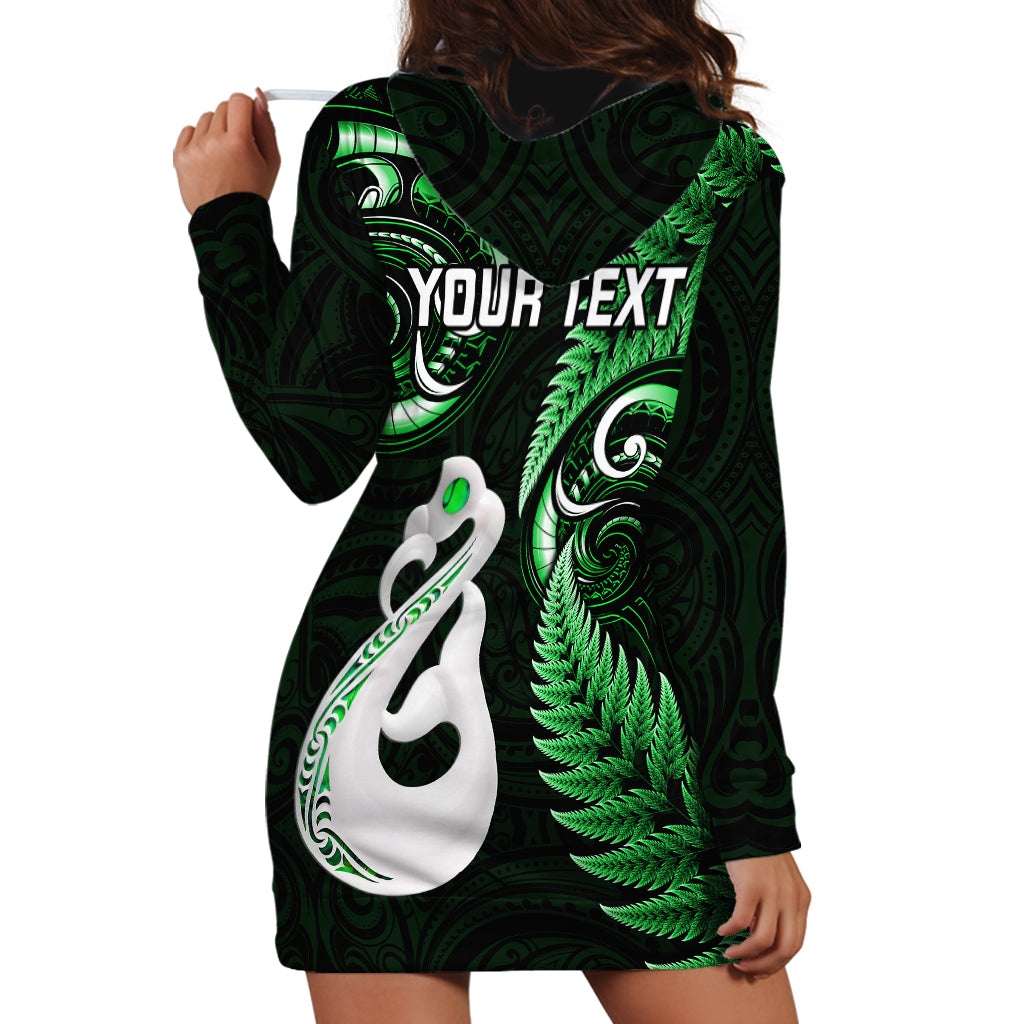 Personalised New Zealand Hoodie Dress Aotearoa Silver Fern With Manaia Maori Unique Green - Wonder Print Shop