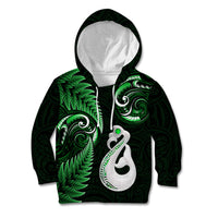 Personalised New Zealand Kid Hoodie Aotearoa Silver Fern With Manaia Maori Unique Green - Wonder Print Shop