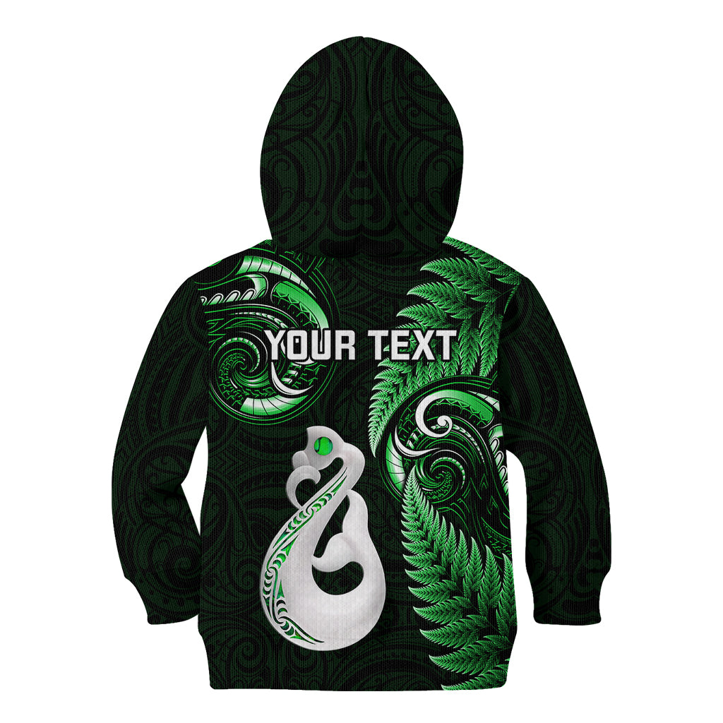 Personalised New Zealand Kid Hoodie Aotearoa Silver Fern With Manaia Maori Unique Green - Wonder Print Shop