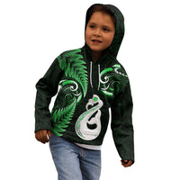 Personalised New Zealand Kid Hoodie Aotearoa Silver Fern With Manaia Maori Unique Green - Wonder Print Shop
