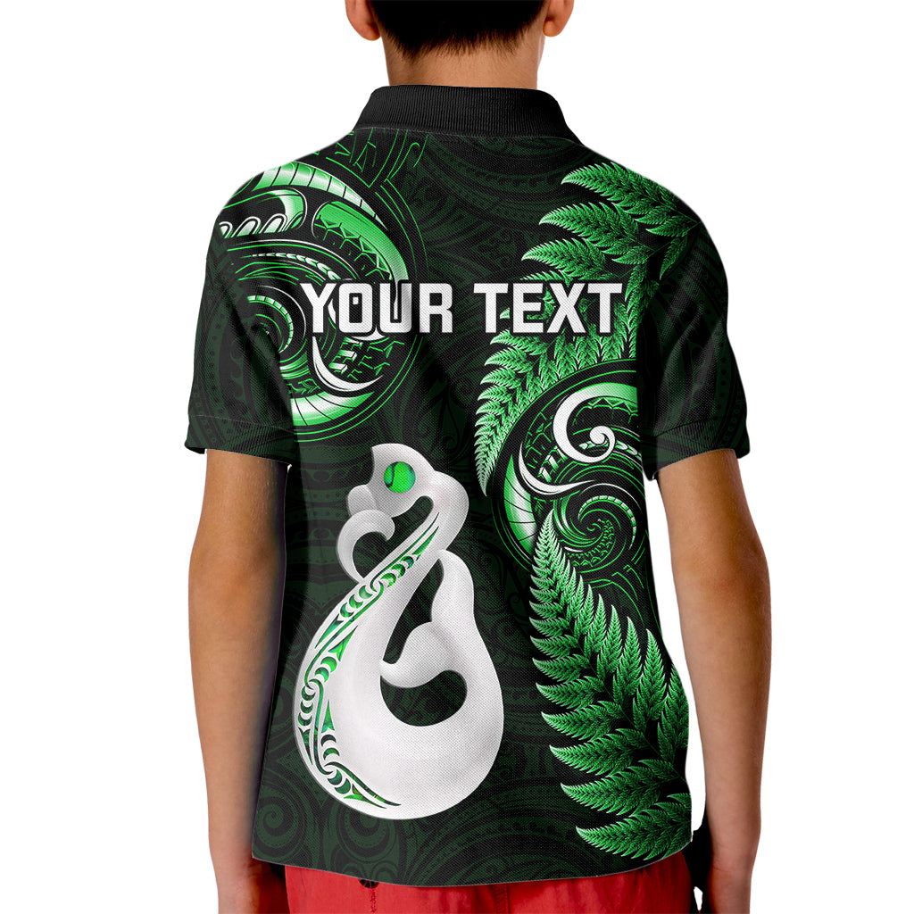 Personalised New Zealand Kid Polo Shirt Aotearoa Silver Fern With Manaia Maori Unique Green - Wonder Print Shop