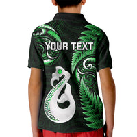 Personalised New Zealand Kid Polo Shirt Aotearoa Silver Fern With Manaia Maori Unique Green - Wonder Print Shop