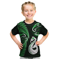 Personalised New Zealand Kid T Shirt Aotearoa Silver Fern With Manaia Maori Unique Green - Wonder Print Shop