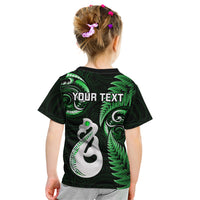 Personalised New Zealand Kid T Shirt Aotearoa Silver Fern With Manaia Maori Unique Green - Wonder Print Shop