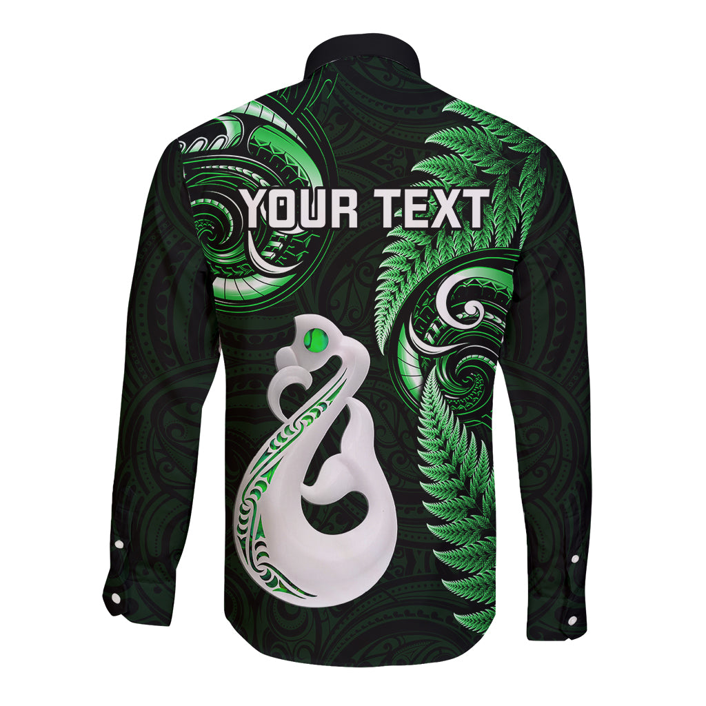 Personalised New Zealand Long Sleeve Button Shirt Aotearoa Silver Fern With Manaia Maori Unique Green - Wonder Print Shop