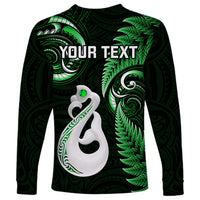 Personalised New Zealand Long Sleeve Shirt Aotearoa Silver Fern With Manaia Maori Unique Green - Wonder Print Shop