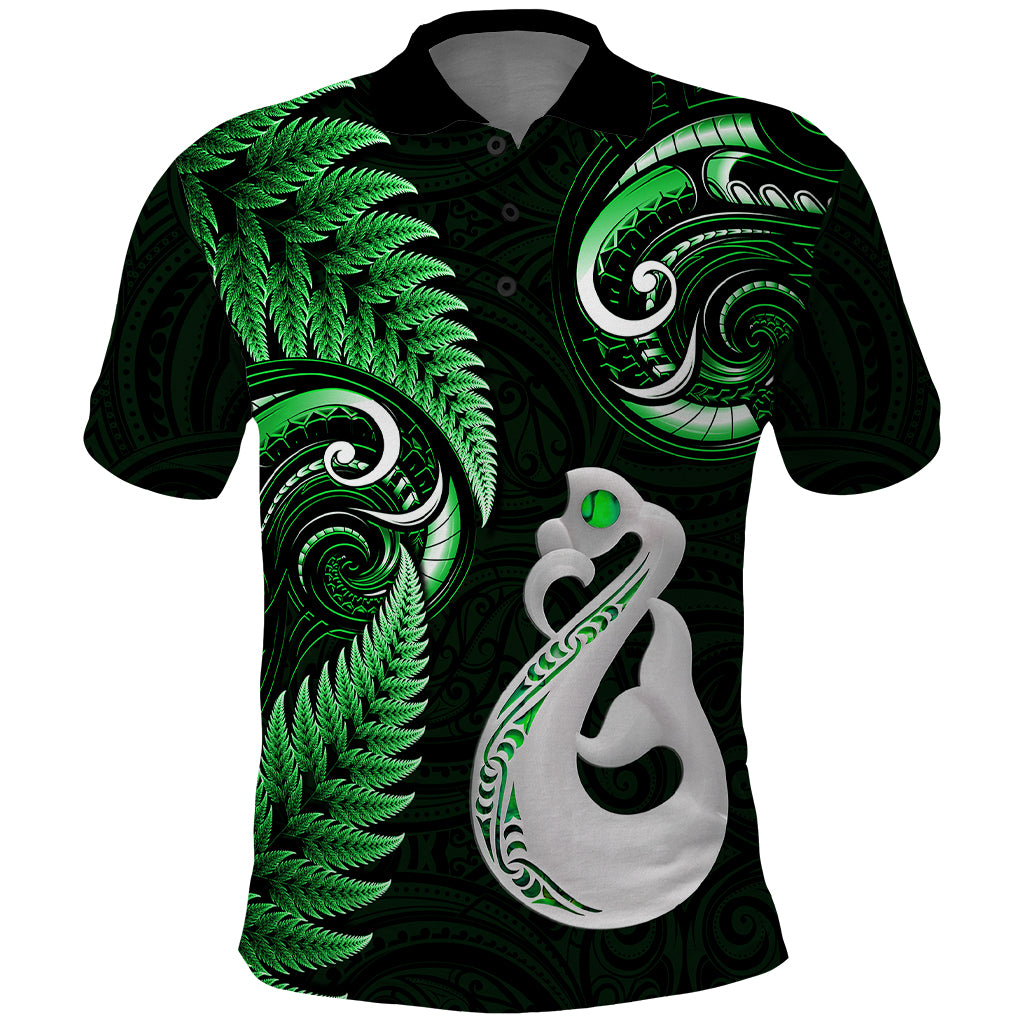 Personalised New Zealand Polo Shirt Aotearoa Silver Fern With Manaia Maori Unique Green - Wonder Print Shop