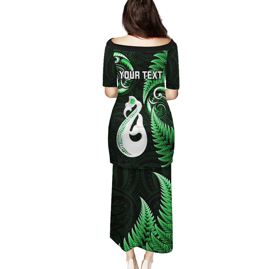 Personalised New Zealand Puletasi Aotearoa Silver Fern With Manaia Maori Unique Green - Wonder Print Shop