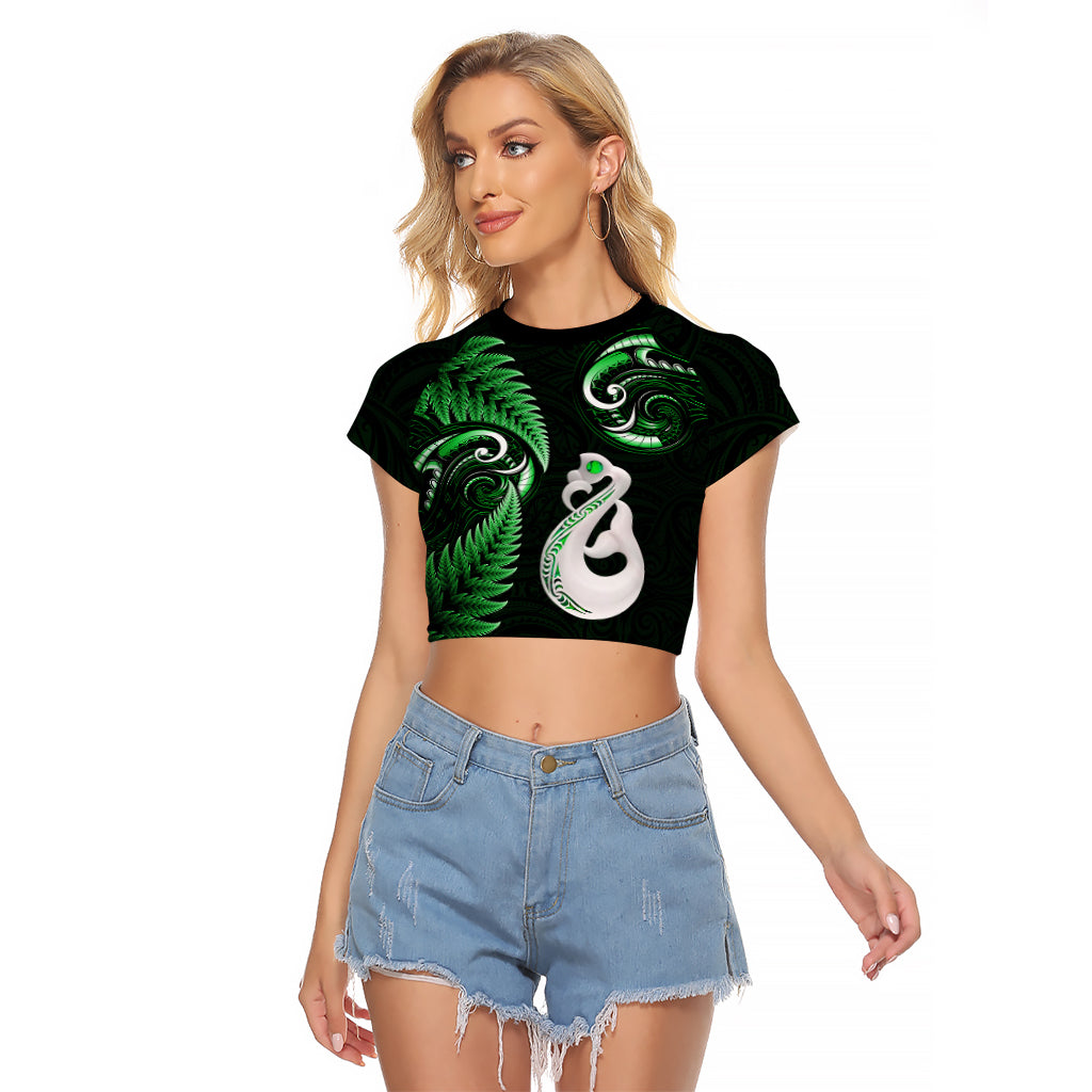 Personalised New Zealand Raglan Cropped T Shirt Aotearoa Silver Fern With Manaia Maori Unique Green - Wonder Print Shop