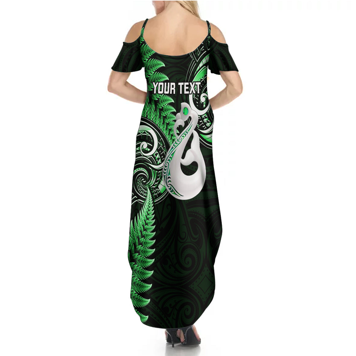 Personalised New Zealand Summer Maxi Dress Aotearoa Silver Fern With Manaia Maori Unique Green - Wonder Print Shop