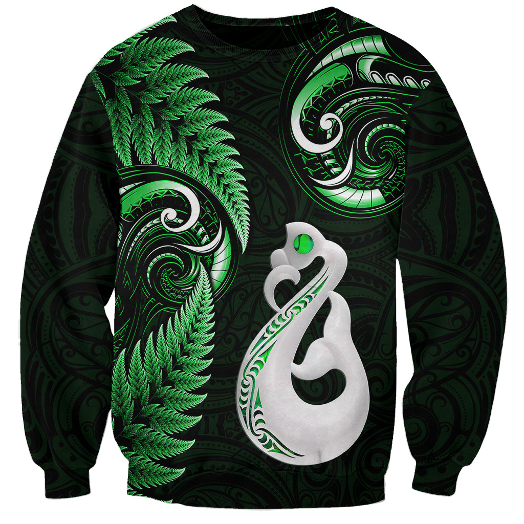 Personalised New Zealand Sweatshirt Aotearoa Silver Fern With Manaia Maori Unique Green - Wonder Print Shop