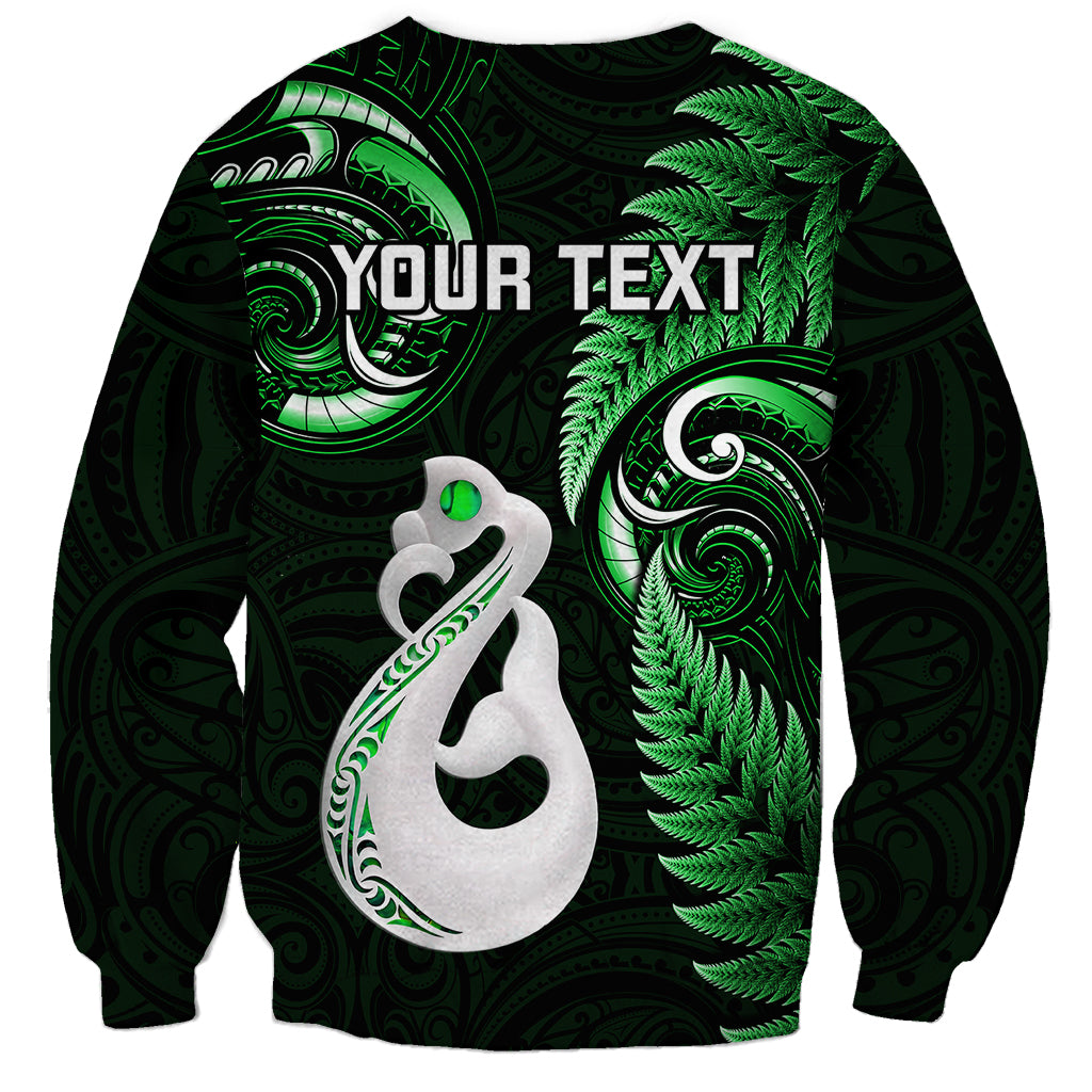 Personalised New Zealand Sweatshirt Aotearoa Silver Fern With Manaia Maori Unique Green - Wonder Print Shop