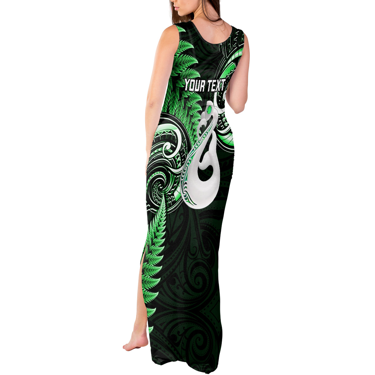 Personalised New Zealand Tank Maxi Dress Aotearoa Silver Fern With Manaia Maori Unique Green - Wonder Print Shop