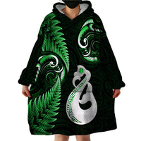 Personalised New Zealand Wearable Blanket Hoodie Aotearoa Silver Fern With Manaia Maori Unique Green - Wonder Print Shop
