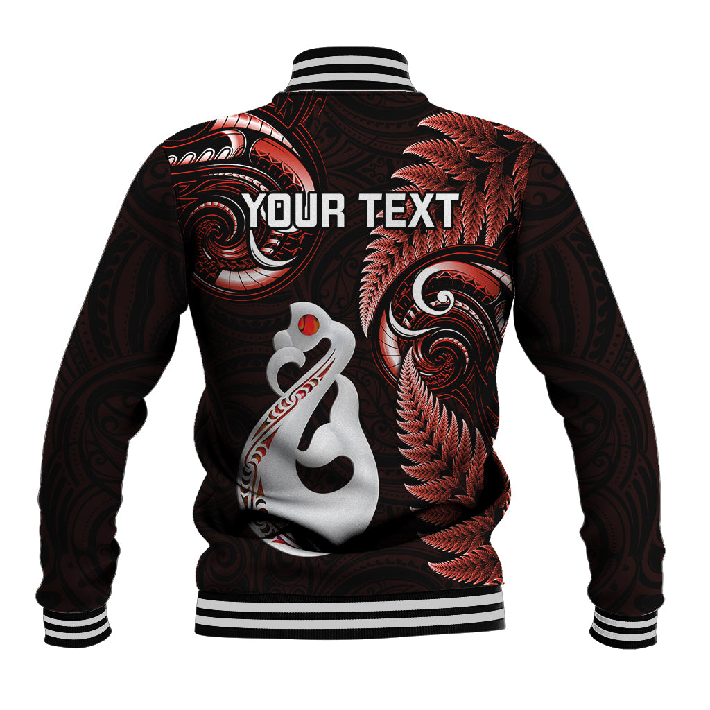 Personalised New Zealand Baseball Jacket Aotearoa Silver Fern With Manaia Maori Unique Red - Wonder Print Shop