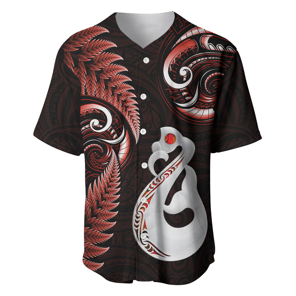 Personalised New Zealand Baseball Jersey Aotearoa Silver Fern With Manaia Maori Unique Red - Wonder Print Shop
