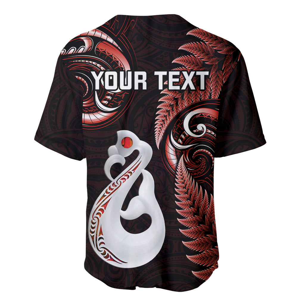 Personalised New Zealand Baseball Jersey Aotearoa Silver Fern With Manaia Maori Unique Red - Wonder Print Shop