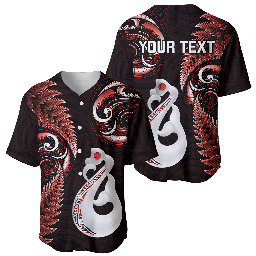 Personalised New Zealand Baseball Jersey Aotearoa Silver Fern With Manaia Maori Unique Red - Wonder Print Shop