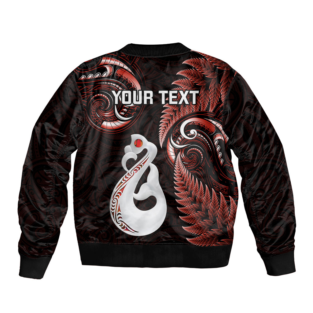 Personalised New Zealand Bomber Jacket Aotearoa Silver Fern With Manaia Maori Unique Red - Wonder Print Shop