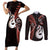 Personalised New Zealand Couples Short Sleeve Bodycon Dress and Long Sleeve Button Shirts Aotearoa Silver Fern With Manaia Maori Unique Red - Wonder Print Shop